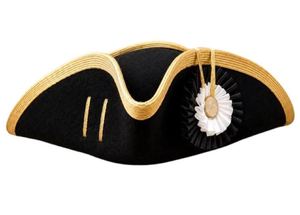 Chapeau Tricorne Noir de Pirate Style Colonial pour Adulte – Casquette de Costume d'Extérieur pour Fête de Carnaval et Scène – Reproduction de Chapeaux Bicorne en Laine - Product Image 2