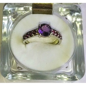 Shah Gems Women's Natural Amethyst <b>Ring</b> in 925 Sterling <b>Silver</b> Fine Jewelry with Rhodium Plating Everyday Wear <b>Set</b> - Product Image 1