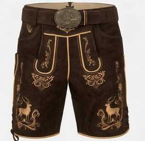Lederhosen bavaroises pour hommes, shorts en cuir traditionnels brodés, taille haute, style vintage avec motif cerf, fabrication artisanale - Product Image 4