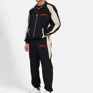 Ensemble survêtement homme avec veste zippée unie d'hiver, logo personnalisé en gros, option taille plus |   Veste coupe-vent 100% coton - Product Image 1