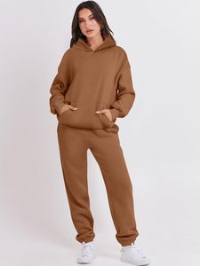 Conjunto de 2 Piezas para Mujer en Color Marrón Naranja Quemado, Sudadera Holgada con Capucha, Pantalones Deportivos, Chándal Y2K - Product Image 5