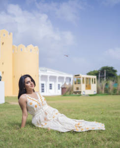 White Bohemian Smocked Midi <b>Dress</b> V Neck Tiered Natural Waist Eco-Friendly Resort Summer Party Outfit for Her - Product Image 2