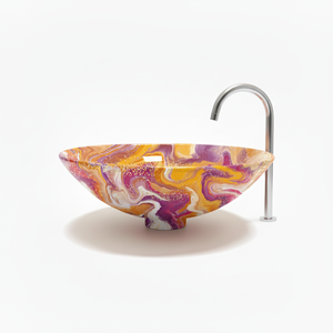 Lavabo de encimera de mesa con diseño de Arte de Metal amarillo abstracto Lavabo de baño moderno Proveedor de tocador de hogar de hotel Fábrica al por mayor - Product Image 1