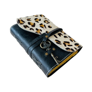 สมุดปกหนังลายเสือดาวลายนูนลายดอกไม้ปกอ่อนพร้อมสายคล้องกุญแจล็อคกระดาษสเก็ตช์สำหรับเขียนหนังสือและของขวัญ - Product Image 3