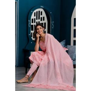 Vestido pakistaní kurta con estampado floral rosa para mujer, con pantalones y dupatta, para fiestas, salwar kameez indio - Product Image 6