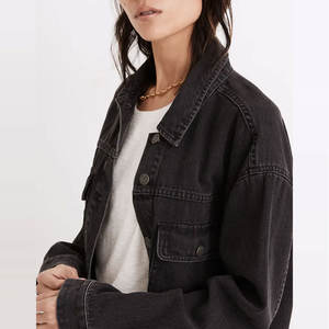 Veste en jean pour femmes, en coton, unie, en gros, sur mesure, veste en jean unie pour femmes, taille plus - Product Image 3