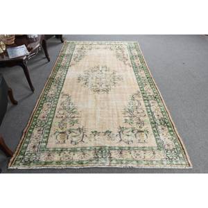 Alfombra de lana turca Vintage de 5x9 pies, diseño de retales verde beige, estilo clásico para decoración del hogar, técnica de tejido plano para sala de estar - Product Image 3