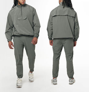 Conjunto de Chaqueta y Pantalón Deportivo Anorak para Exteriores, Cortavientos de Nailon Gris Extra Grande, Top con Media Cremallera, Ideal para Senderismo, Ropa Deportiva para Hombre - Product Image 1