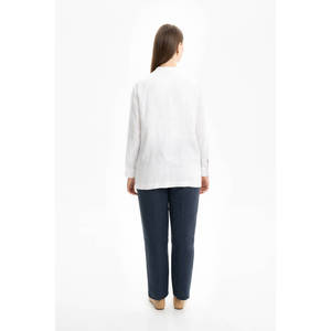 Vintage White Embroidered <b>Linen</b> Crop Blouse Casual Floral Stand Collar <b>Top</b> - Product Image 3