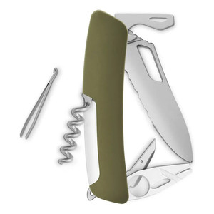 Coltello Swiza Allmatt Single Hand SH03 TR-TT con lama ondulata - 12 funzioni, verde oliva - Product Image 2