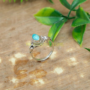Natural <b>Turquoise</b> Pear Shape Gemstone 925 Sterling Silver Handmade Designer <b>Ring</b> for Women - Product Image 4
