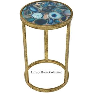 Plateau de designer en agate avec base en laiton antique Table basse d'appoint pour la maison et le restaurant Table d'appoint basse de grande taille de forme ronde - Product Image 1