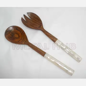 2025 vente chaude ensemble de serveur de salade en bois d'acacia avec poignée en nacre ustensiles de cuisine couverts pour la décoration de table et la salle à manger - Product Image 1