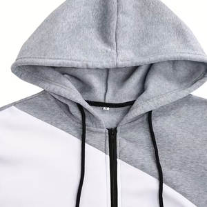 Sweat à capuche zippé décontracté pour homme, tissu tricoté 100% polyester avec une légère élasticité, style à capuche, motif uni - Product Image 3