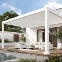 Pergola murale en aluminium avec toit à lames orientables motorisé pour balcon, terrasse, patio, système d'ombrage