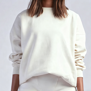 Custom High Quality Casual Knitted Winter Cotton Fleece Front <b>Drop</b> Shoulder Screen Print Crew Neck Sweatshirt for Women - Product Image 1