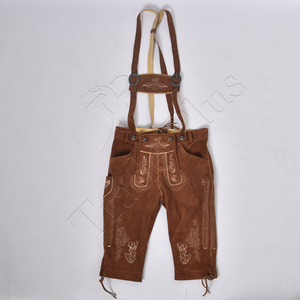 ผ้าทอและหนังยาวถึงเข่าสำหรับ Oktoberfest กางเกงเอวสูงสีน้ำตาลเข้มออกแบบได้ตามต้องการ - Product Image 1