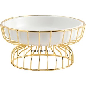 <b>Round</b> Shape High Grade Gold Plated Superior Quality Metal Wire Made Eye Catching Look Fruit And Bread Storage <b>Basket</b> From India - Product Image 4