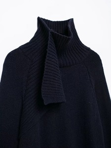 Women Fashion Chic Navy Knit Sweater With <b>Scarf</b> Female High Neck Long Sleeves Pullovers Ladies Casual Knitwear - Product Image 4