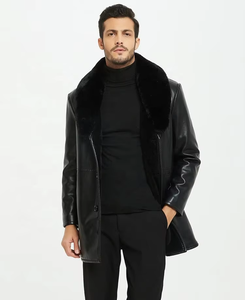 Veste en cuir d'agneau véritable sur mesure avec col montant en toile, coupe ajustée, respirante pour l'hiver, pour hommes - Product Image 2