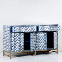 Maßgefertigtes Modernes Luxus-Sideboard aus Massivholz mit Knochenintarsien und Perlen, Konsolenhocker, Ottomane für Schlafzimmer, Schule, Wohnzimmer, Eingangsbereich