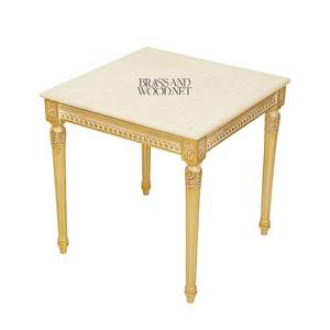 Table d'appoint carrée de luxe avec plateau en marbre crème de qualité supérieure et pieds en bois sculptés à la main avec feuille d'or pour une décoration d'angle classique à la maison - Product Image 4