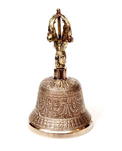 Elegante campana de mano de latón puro de 6 pulgadas decoración de boda de aspecto antiguo hecha a mano con diseño elegante embalado en cartón - Product Image 1