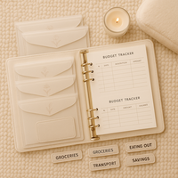 LABON Ensemble planificateur budgétaire A6 floral en coton, couverture beige gaufrée, onglets souples, marqueurs de mémo et feuilles d'enveloppe de caisse, classeur organisateur