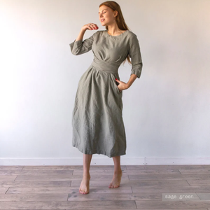 Robe mi-mollet en lin 100% pour femmes conçue sur mesure décontracté quotidien sans manches avec motif décoration léger lavable meilleur prix - Product Image 2