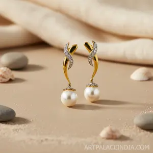 Boucles d'oreilles pendantes élégantes pour femmes avec perles et plaqué or - Product Image 2