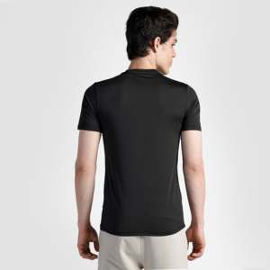 T-shirt décontracté streetwear moderne 100 % polyester noir, coupe ample, tissu tricoté respirant et lourd - Product Image 2