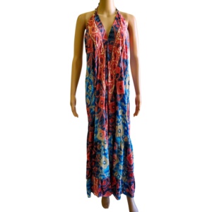 เดรสผ้าไหมพิมพ์ลายดอกไม้/ลายเรขาคณิตทรงเอไลน์ คอวี ยาวคลุมเท้า สไตล์โบโฮลำลอง สำหรับสุภาพสตรี ดีไซน์สวยงาม เหมาะสำหรับใส่ในวันสบายๆ ฤดูใบไม้ผลิ/ฤดูใบไม้ร่วง - Product Image 1