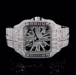 Personalizado Lujoso Baguette Moissanite Diamante Tachonado Movimiento de Cuarzo Esqueleto Cuadrado Iced Out Hip Hop Reloj Para Hombres Mujeres - Product Image 1