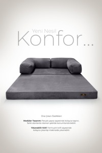 Sofá modular de espuma gris con respaldos móviles Rollo embalado Fácil transporte con bolsillos laterales Sofá cómodo de alta densidad - Product Image 3