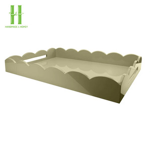 HOT SELLER Luxurious Lacquer Scalloped Tray Handmade Lacquered Serving Tray Perfect for Tidying up Your <b>Bedside</b> <b>Table</b> - Product Image 5