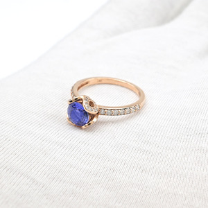 Venta caliente 7mm corte redondo genuino tanzanita anillo Floral 14K oro rosa puro pavé conjunto diamante anillo de compromiso mujeres regalo fino joyería - Product Image 3