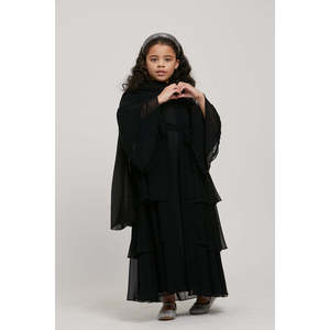 Robe modeste en mousseline de soie noire, junior, fille, avec design superposé - Product Image 1