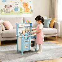 Enfants Puzzle en bois maison de jeu maison jouets Chef cuisiner aliments couleur bleue cuisine jouets ensemble Table à manger jouets vaisselle pour enfants