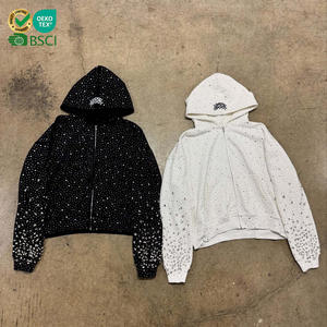 Sudadera Y2K Streetwear con Cierre de Cremallera, Bordado, Pedrería, Logotipo Personalizado, Talla Grande, 100% Algodón, Ecológica, Estilo Hip Hop para Invierno - Product Image 1