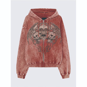 Sudadera con Capucha Personalizada de Alta Calidad, Holgada, con Cierre, Hombros Caídos, Cordón Ajustable, Lavado Ácido, Estampado Vintage para Mujer - Product Image 1