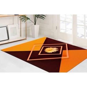Tapis floral abstrait : Tapis botanique orange antidérapant, tapis fin non tissé - Product Image 5