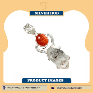 925 argent Sterling massif Herkimer diamant et pierre de soleil naturelle pendentif bijoux pierres précieuses pendentif à breloque en argent Sterling - Product Image 4