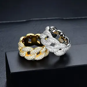 แหวนแฟชั่นฮิปฮอปประดับเพชร CZ ระยิบระยับเคลือบทองแท้สำหรับผู้ชายและผู้หญิง - Product Image 5