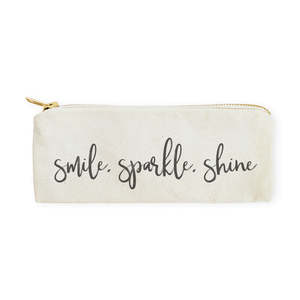 Smile Sparkle Large Capacity Cosmetic Pencil <b>Case</b> Travel Pouch Portable <b>Makeup</b> Organizer Zipper Letter Cotton Canvas Shine - Product Image 1