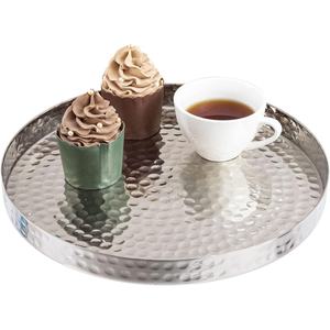 Plateau de service rond élégant et durable en métal martelé plaqué argent Plateau élégant pour boissons et collations à usage décoratif - Product Image 1