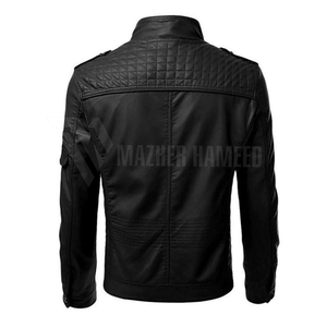 แจ็กเก็ตหนังสำหรับผู้ชายเสื้อแจ็กเก็ตหนัง PU แบบบางเหมาะสำหรับฤดูหนาวผู้ผลิต OEM ตามสั่ง - Product Image 4