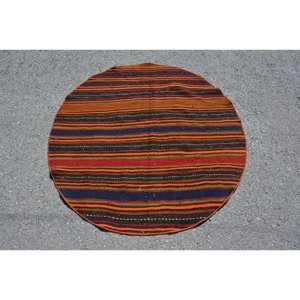 Vintage Turkish 4x4ft Wool Rug Orange Brown Ethnic Pattern Unique Statement Piece Latex Large Area Rectangle Hallway Design - Product Image 1