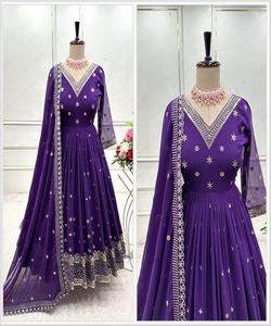 DERNIÈRE FAUSSE BLOOMING BRODERIE ZARI SEQUENCE TRAVAIL ROBE ANARKALI AVEC DUPATTA BUREAU VÊTEMENT ETHNIQUE PRIX DE GROS - Product Image 6
