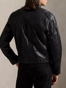 Chaqueta de Motociclista de Cuero Auténtico Negra para Hombre, Estilo Café Racer, Cuello Alto, Acolchada, Ajustada, Transpirable y Ecológica - Product Image 4