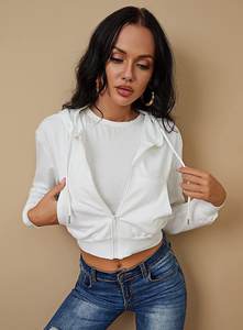 Sudaderas con capucha unisex personalizadas con cremallera para mujer, chaqueta recortada con logotipo frontal, Capucha con cordón, manga larga, informal, respetuoso con el medio ambiente, Invierno - Product Image 6